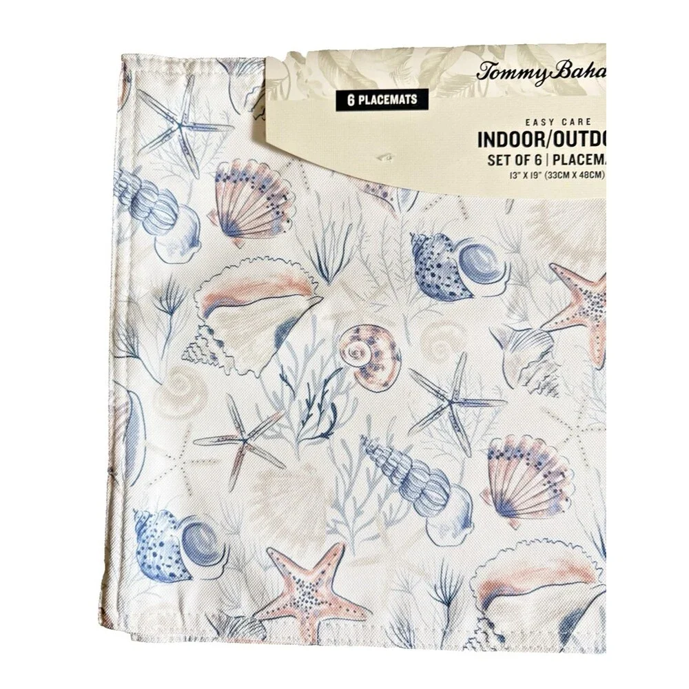 Tommy Bahama Placemats Set of 6 Beach Shells Indoor Outdoor Fade Water Resistant